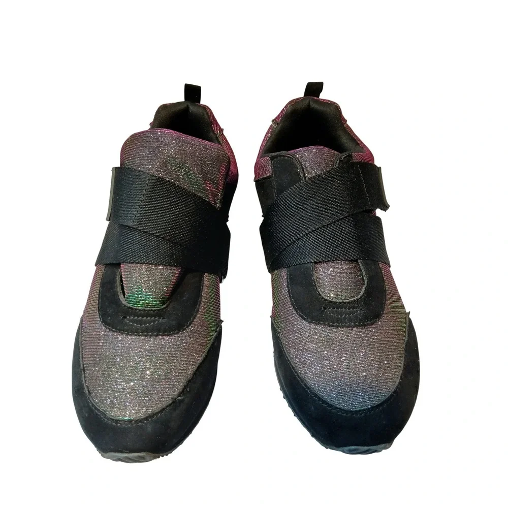 Juicy Couture Women's Glitter Sneakers Rainbow Sparkle Black Velcro Shoes 10 - Picture 1 of 8